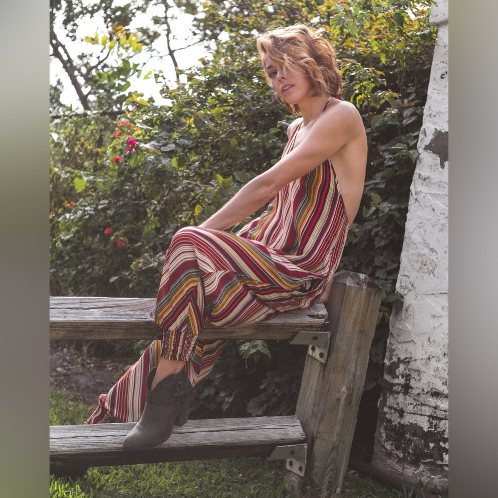 Buddha Pants Red Stripe Halter Neck Jumper, Size M